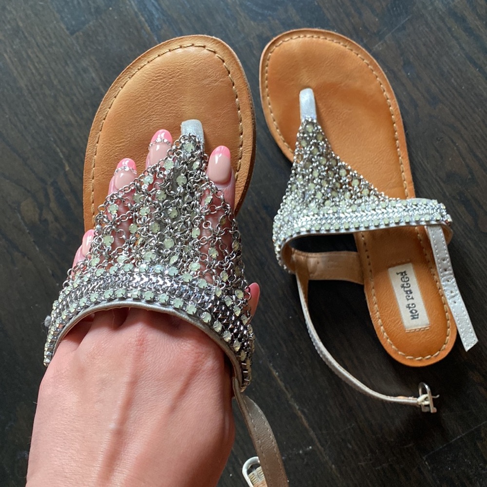 Chainmail T-strap sandals with gems